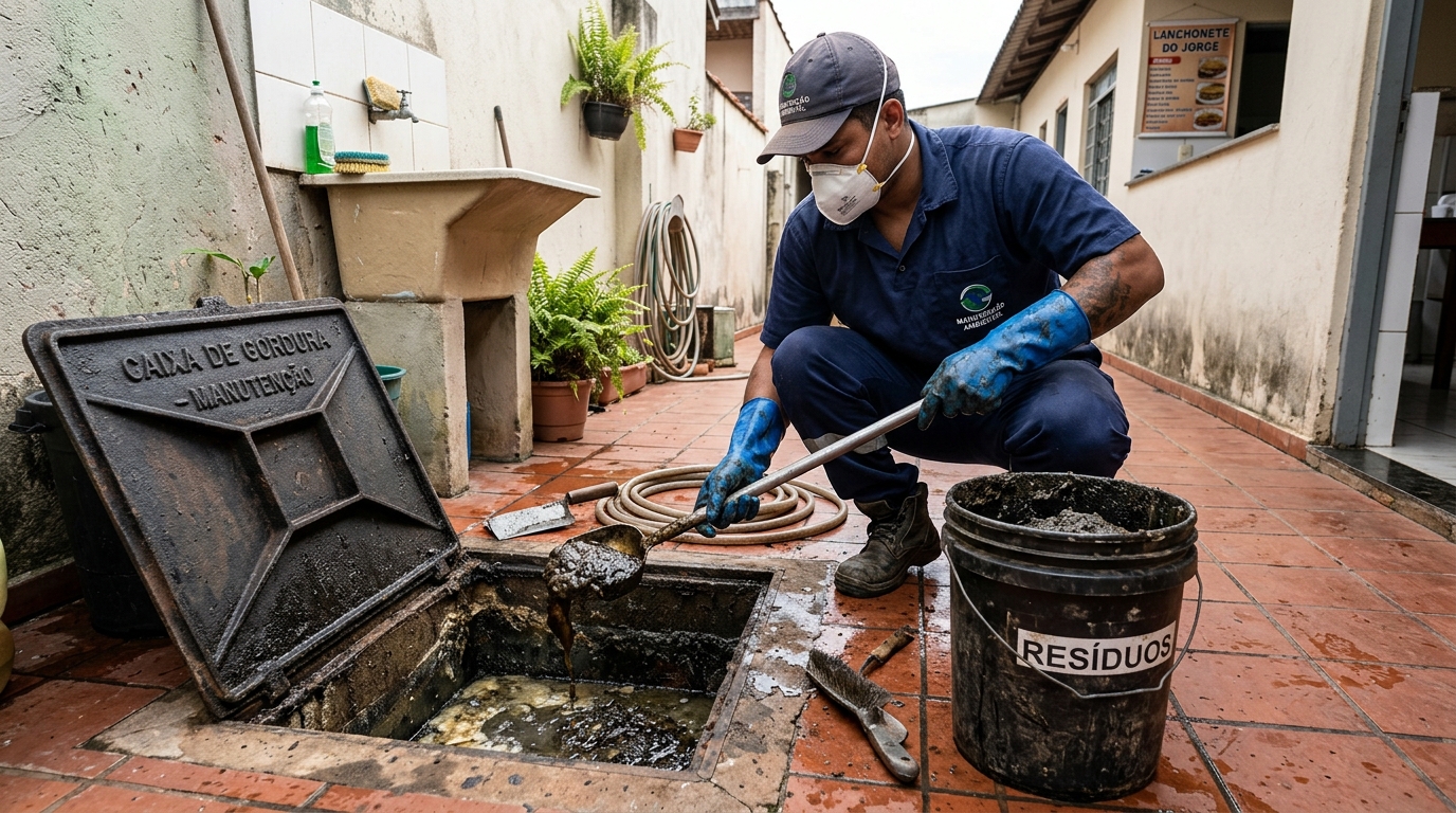 Remoção de resíduos da caixa de gordura em João Pessoa‑PB